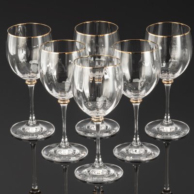 купить Набор бокалов для вина с рельефным декором на 6 персон, хрусталь, золочение, Европа, 1990-2010 гг.