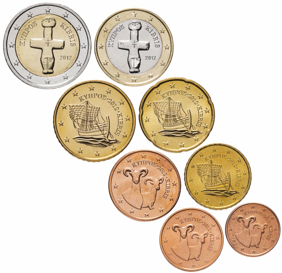 купить Кипр набор монет 2012 года 1, 2, 5, 10, 20, 50 центов, 1 и 2 евро (8 штук)
