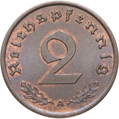 купить Германия, Третий рейх 2 рейхспфеннига (reichspfennig) 1939, знак монетного двора: "А" - Берлин