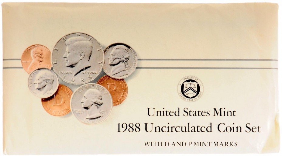 купить США Годовой набор монет 1988 UNC (12 штук) в запайке (P+D)