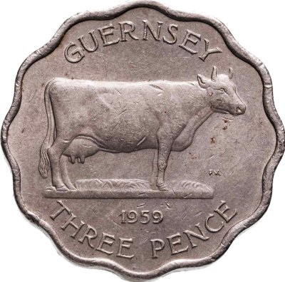 купить Остров Гернси 3 пенса (pence) 1959 (толщина 2,6 мм)