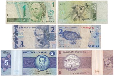 купить Бразилия набор из 3 банкнот 1, 2 реала и 5 крузадо 1988 - 1990