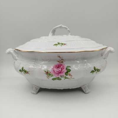 купить Терина (супница) для подачи горячих блюд, украшенная изображением роз, фарфор, деколь, золочение, Pirkenhammer, Чехия, 1993-2010 гг.