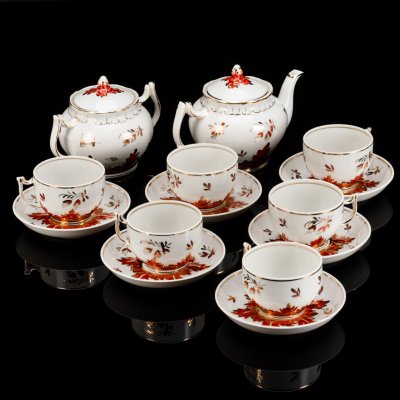 купить Сервиз чайный "Барбарис" на 6 персон (14 предметов), автор Евгений Петрович Смирнов, фарфор, роспись, золочение, Дмитровский фарфоровый завод (ДФЗ Вербилки), СССР, 1954-1965 гг.