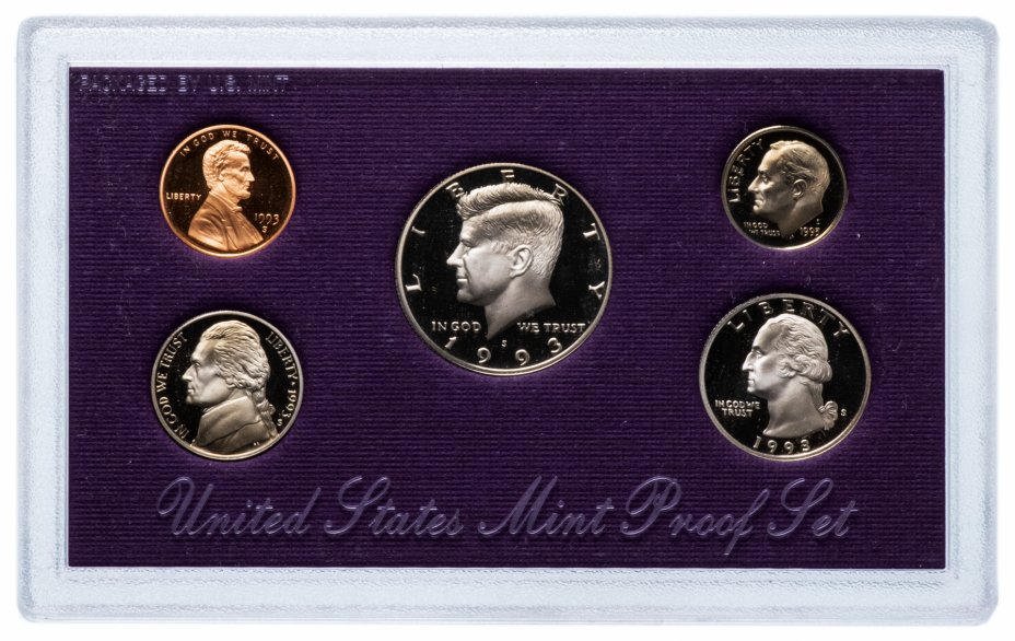 купить США годовой набор монет 1993 S (5 монет в футляре, с сертификатом)