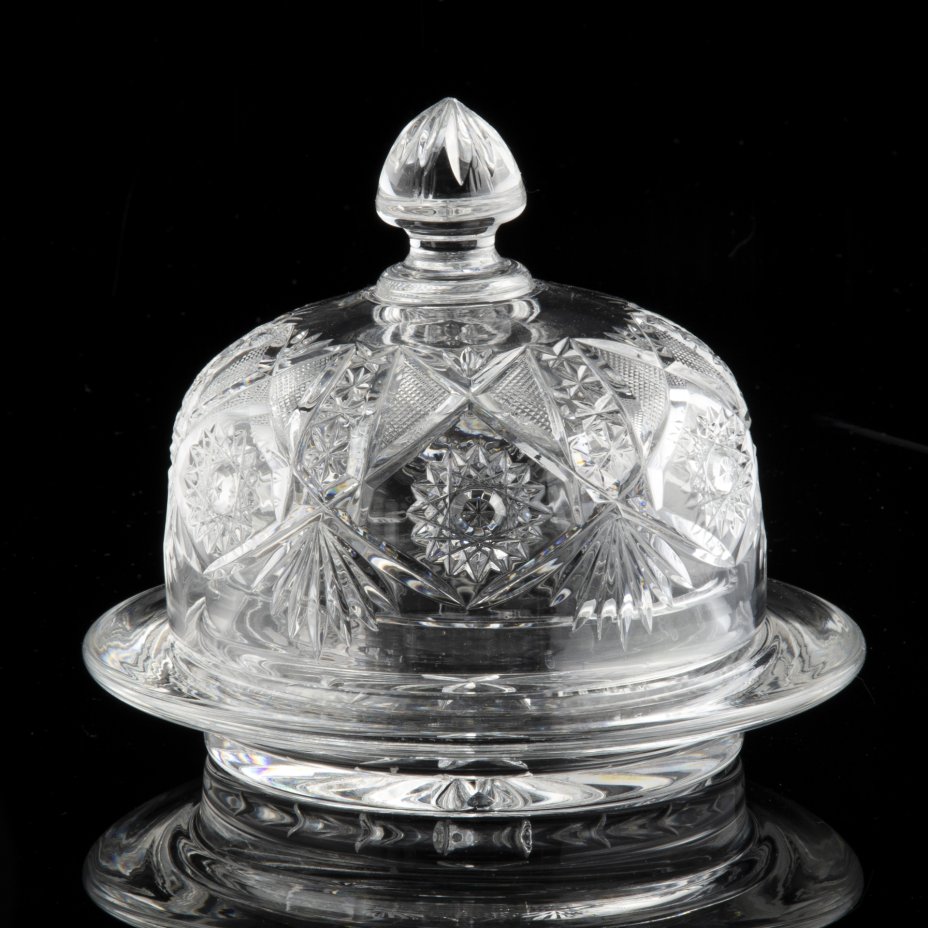 Масленка с крышкой, хрусталь, алмазная грань, СССР, 1970-1990 гг ...