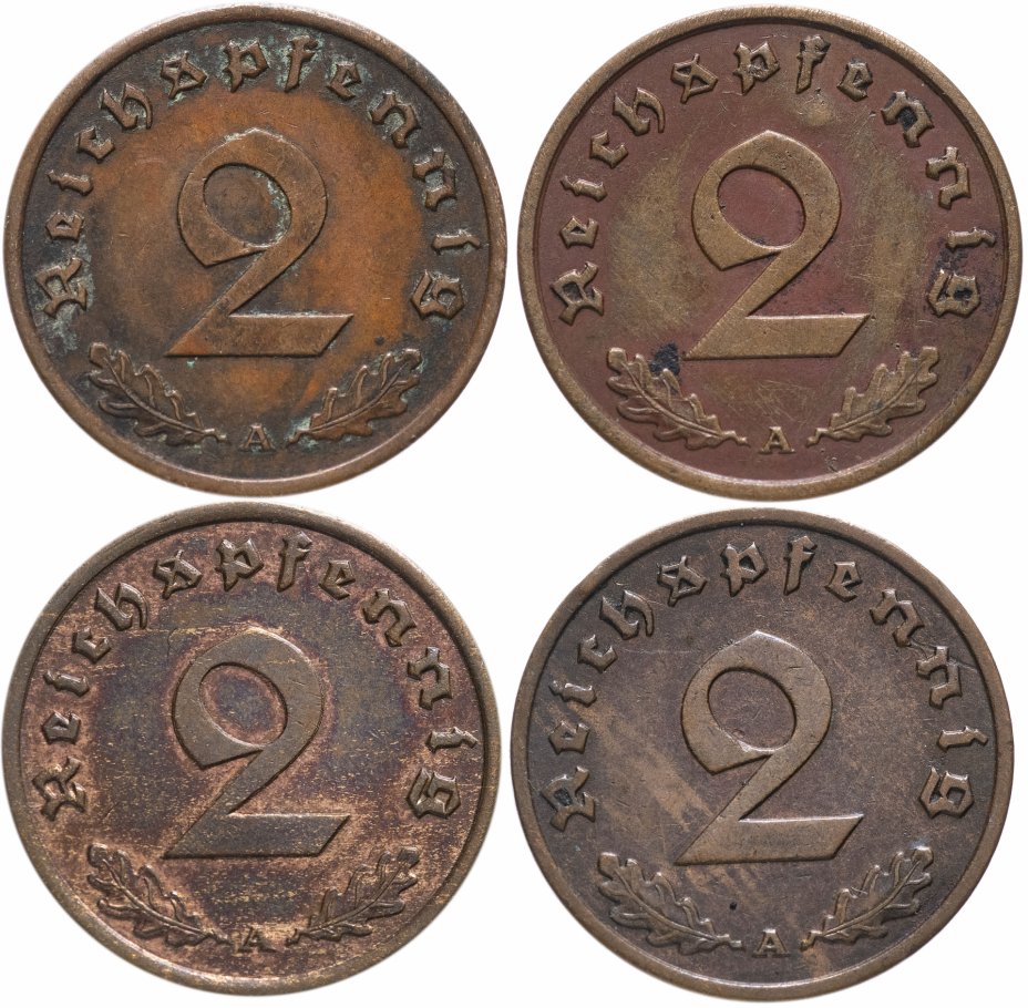 купить Германия (Третий Рейх) набор из 4-х монет 2 рейх пфеннига 1937-1940