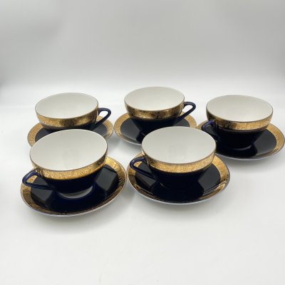 купить Набор из пяти чайных пар с орнаментальным декором, форма "Утро" (автор В.Л. Семенов), фарфор, крытье кобальтом, золочение, Ленинградский фарфоровый завод (ЛФЗ), СССР, 1960-1970 гг.