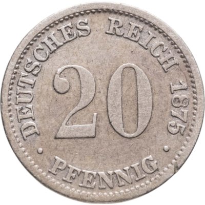 купить Германская империя 20 пфеннигов (pfennig) 1875 знак монетного двора: "D" - Мюнхен