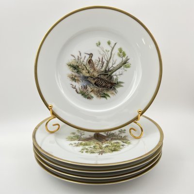 купить Набор тарелок на 5 персон, украшенных изображением лесных обитателей, фарфор, деколь, золочение, Германия, 1980-2000 гг.
