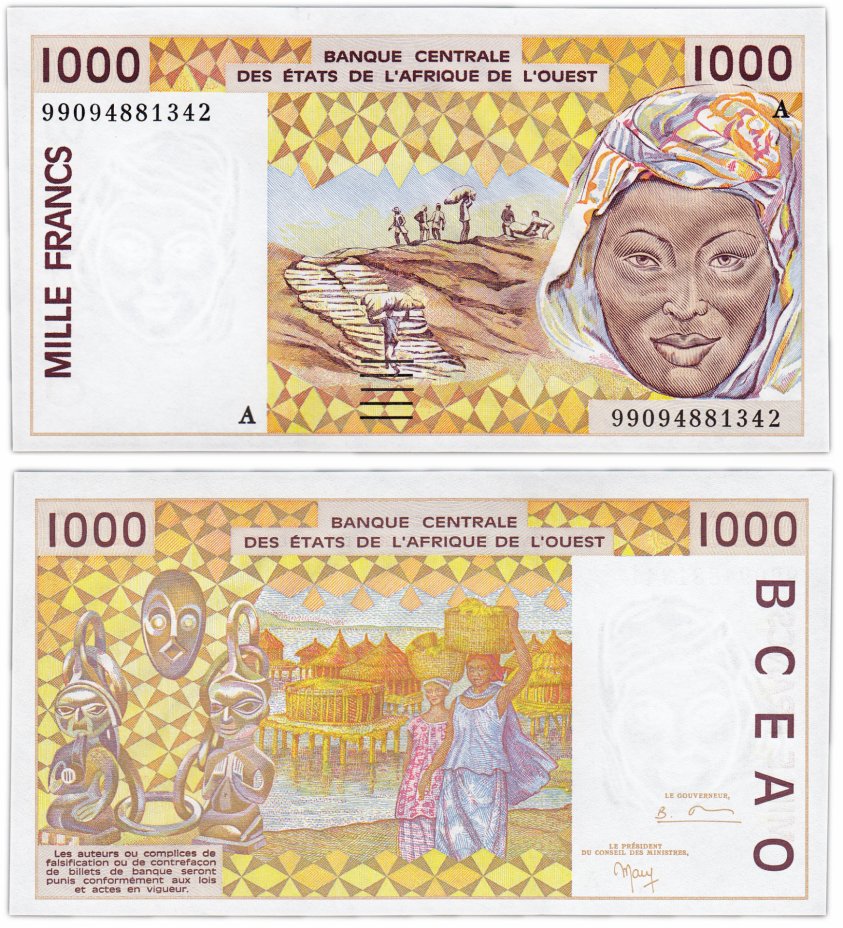 купить Кот-д'Ивуар (Западная Африка) 1000 франков 1999 год Pick 111Ai