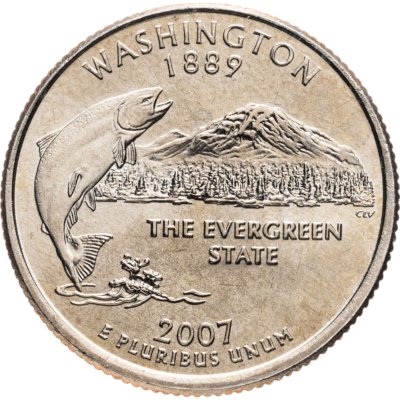 купить США 25 центов (квотер, 1/4 доллара, quarter dollar) 2007 "Штат Вашингтон" Знак монетного двора: "P" - Филадельфия