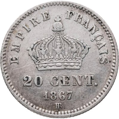 купить Франция 20 сантимов (centimes) 1867, знак монетного двора: "BB" - Страсбург