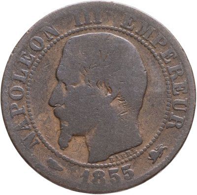 купить Франция 5 сантимов (centimes) 1855 D знак монетного двора: "D" - Лион
