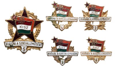 купить Комплект из 5 нагрудных значков Коммунистического союза молодежи (комсомол) "Молодежь за социализм", Венгрия, 1950-1960 гг.