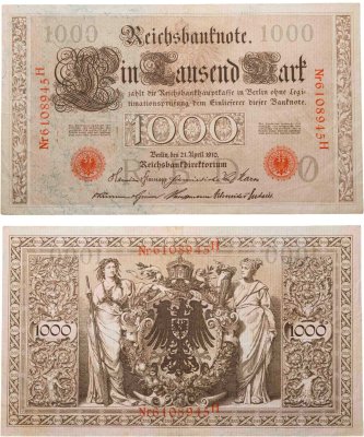 купить Германия 1000 марок 1910 красная печать