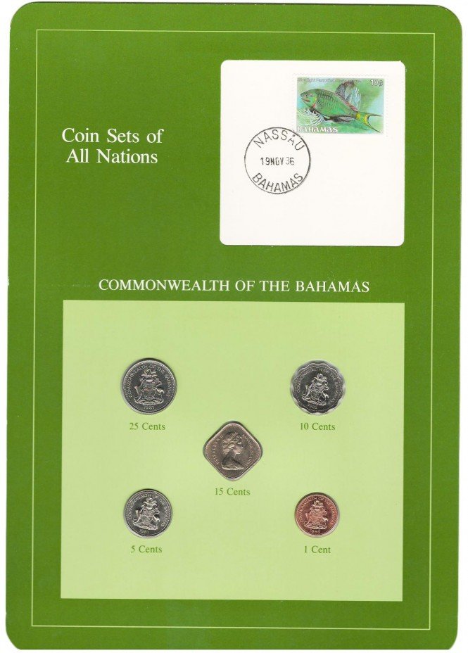 купить Серия "Наборы монет всех стран мира" - Багамские острова (набор из 5 монет и 1 марки в буклете)