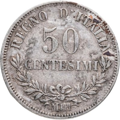 купить Италия 50 чентезимо (centesimi) 1863 Номинал на реверсе знак монетного двора: "M" - Милан