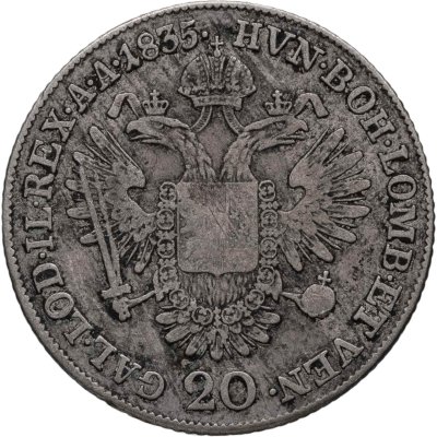 купить Австрия 20 крейцеров (kreuzer) 1835 C Франц I знак монетного двора "C" - Прага