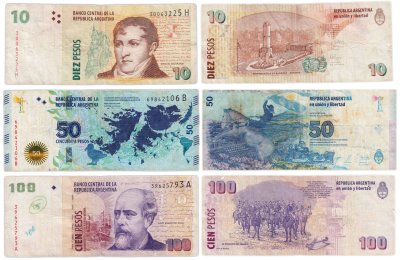 купить Аргентина набор из 3 банкнот 10, 50, 100 песо 1983 - 2013