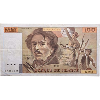 купить Франция 100 франков 1993 года (Pick 154g(2) "SECRÉTAIRE G.al"
