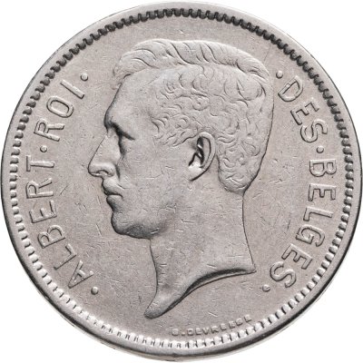 купить Бельгия 5 франков (francs) 1930 Надпись на французском - 'ALBERT ROI DES BELGES' Монетное отношение аверс/реверс (180°)