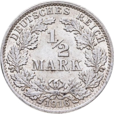 купить Германия 1/2 марки (mark) 1916 знак монетного двора: "А" - Берлин