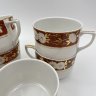 Купить Сервиз чайный с декором в виде ромашек на терракотовом фоне, на 5 персон (12 предметов), фарфор, крытье, золочение, Полонский фарфоровый завод, СССР, 1953-1957 гг.