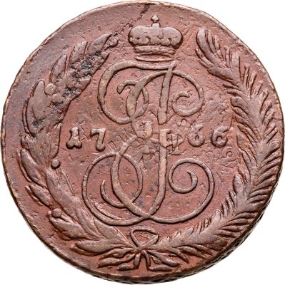 купить 5 копеек 1766 СПМ перечекан из 10 копеек "барабаны"