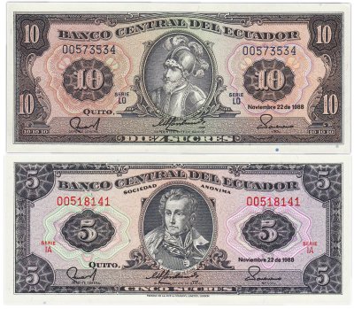 купить Эквадор набор из 2 банкнот 5, 10 сукре 1988