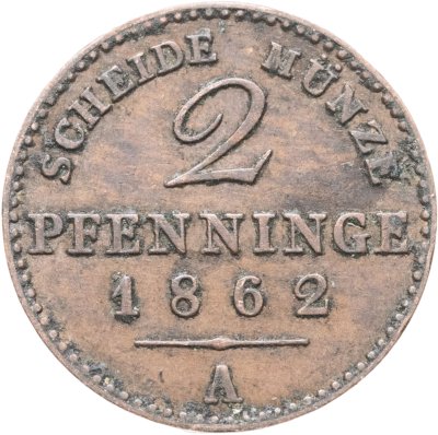 купить Германия, Пруссия 2 пфеннига 1862