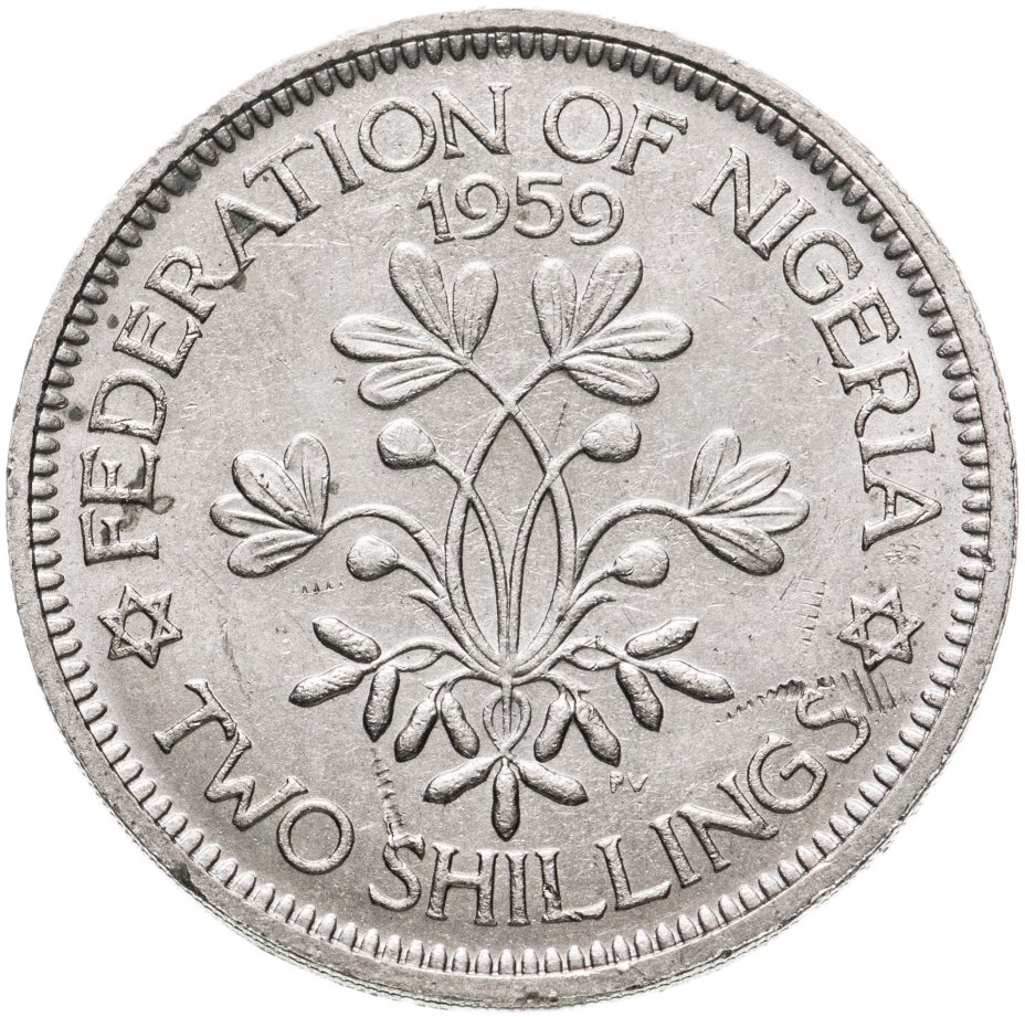 Монета Нигерия 2 шиллинга (shillings) 1959 стоимостью 2950 руб.