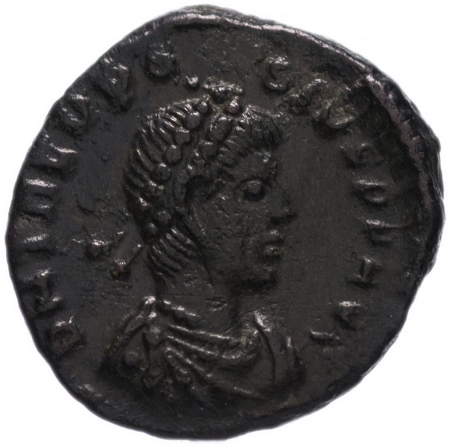 купить Римская Империя Феодосий I 379-395 гг 4 денария (реверс: Виктория идет влево, на плече трофей, волочит пленника)