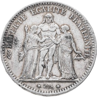 купить Франция 5 франков 1876 K "Геркулес", знак монетного двора: "K" - Бордо