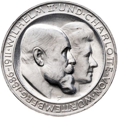 купить Вюртемберг 3 марки 1911 "25-летие свадьбы Вильгельма II и Шарлотты"