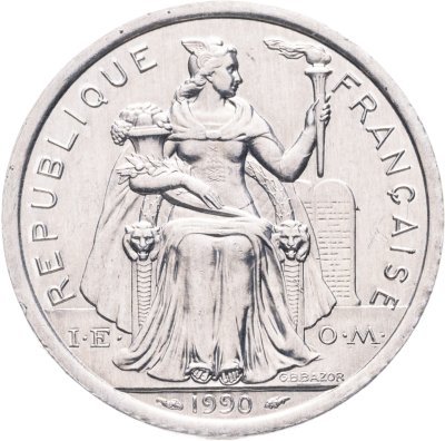 купить Французская Новая Каледония 2 франка (francs) 1990