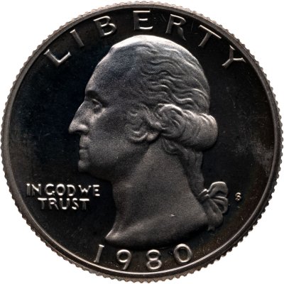 купить США 25 центов (квотер, 1/4 доллара, quarter dollar) 1980 Proof Washington Quarter (Вашингтон) знак монетного двора "S" - Сан-Франциско