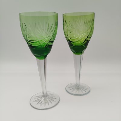 купить Набор бокалов для вина зеленного оттенка на 2 персоны, хрусталь, алмазная грань, СССР, 1960-1980 гг.
