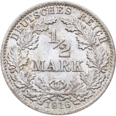 купить Германия 1/2 марки (mark) 1916 знак монетного двора: "А" - Берлин