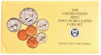 Купить Годовой набор монет США 1990 UNC (12 штук) в запайке (P+D)
