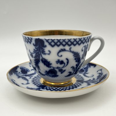 купить Пара чайная "Синие цветы", фарфор, деколь, золочение, Ленинградский фарфоровый завод (ЛФЗ), СССР, 1970-1986 гг.