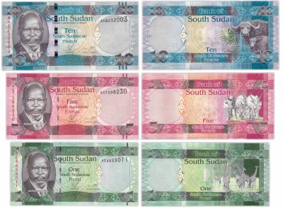 купить Южный Судан набор 1, 5, 10 фунтов 2011 - 2015 (Pick 5,6,7)