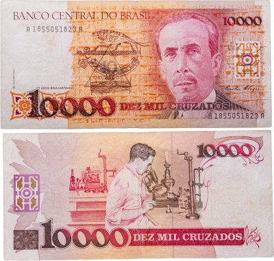 купить Бразилия 10 новых крузадо 1989, надпечатка на 10000 крузадо 1988
