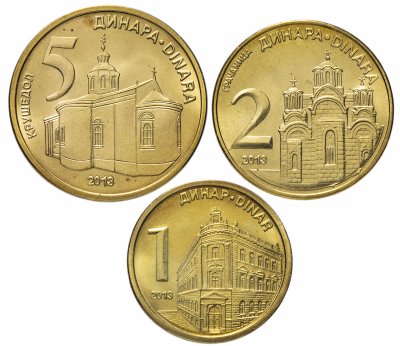 купить Сербия набор монет 2013 года 1, 2 и 5 динар (3 штуки)