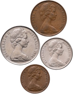 купить Австралия набор из 4 монет от 1, 2, 5, 10 центов 1966-1980 Елизавета II