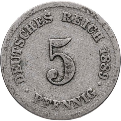 купить Германия 5 пфеннигов (pfennig) 1889 F знак монетного двора: "F" - Штутгарт
