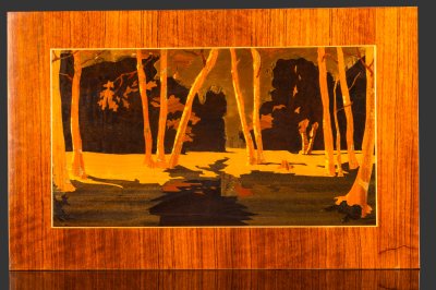 купить Настенное панно "Березовая роща" по картине Архипа Куинджи, дерево, инкрустация, лак, СССР, 1970-1990 гг.