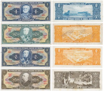 купить Бразилия набор из 4 банкнот 1, 2, 5 крузейро 1944-1964