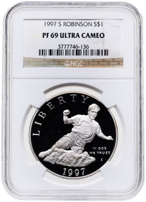 купить США 1 доллар (dollar) 1997 Джеки Робинсон в слабе NGC PF69 ULTRA CAMEO