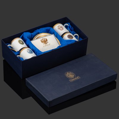 купить Набор из кофейный пар в оригинальной коробке с сертификатом, фарфор, деколь, золочение, Фаберже (Faberge), Франция, 2000-2010 гг.